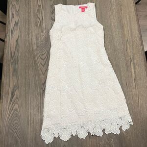 Catherine A-Line Dress Floral Lace Overlay Detail Hem Sleeveless Lined White 8